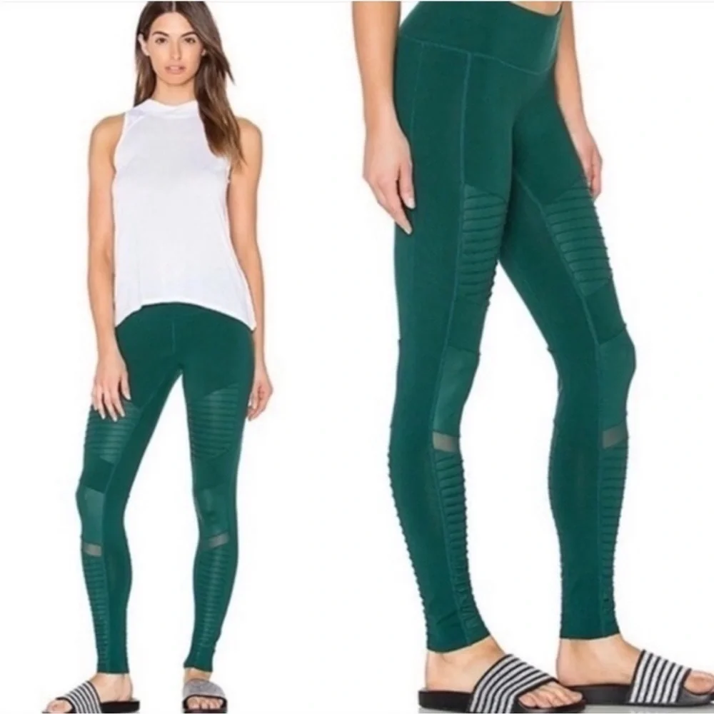 Alo Yoga Moto‎ Legging Forest Green Full Length Tights Size S